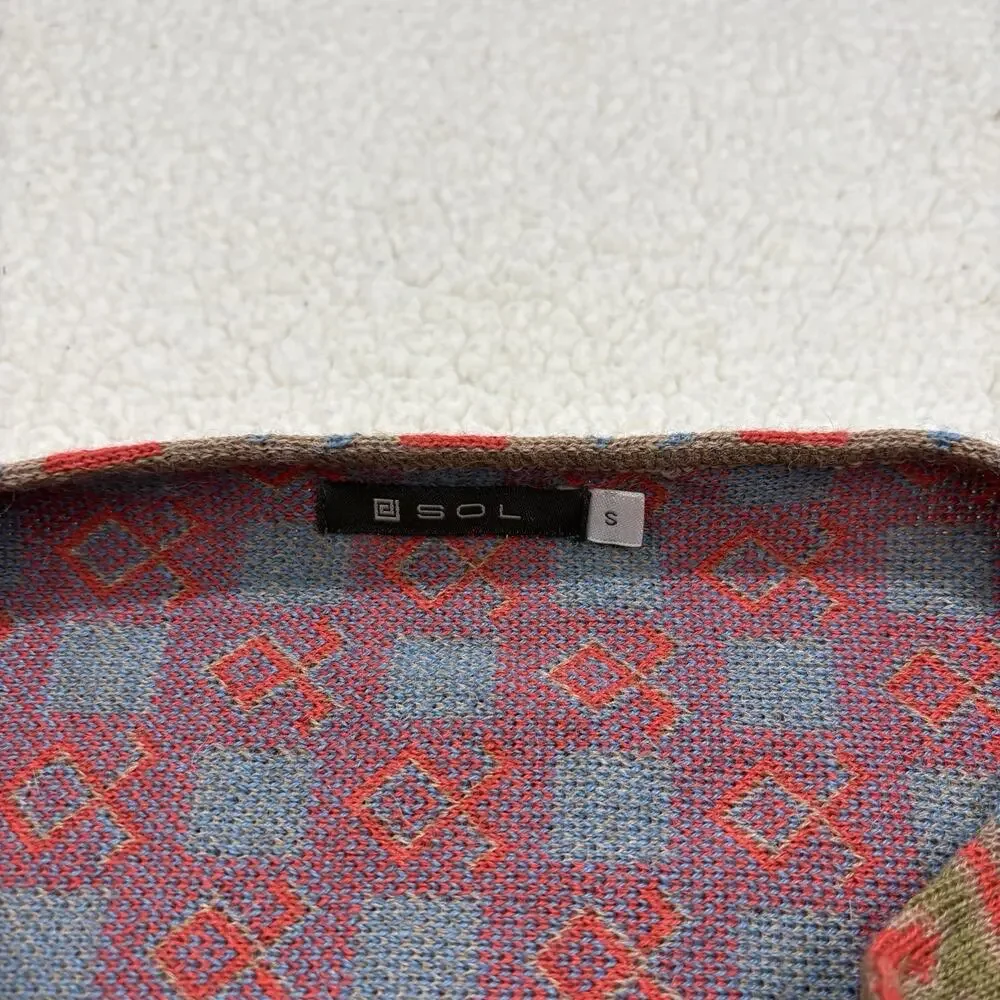 SOL Peruvian 100% Baby Alpaca‎ Southwest Print Cardigan Sweater Sz S Draped Open